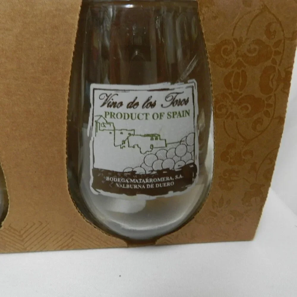 Pier 1 Stemless Wine Glass Napa Spain Italy & France Labels Set of glasses 4 NIB